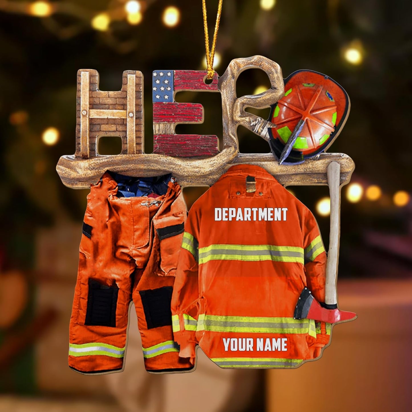 Personalized Firefighter Uniform Christmas Ornament Style 8