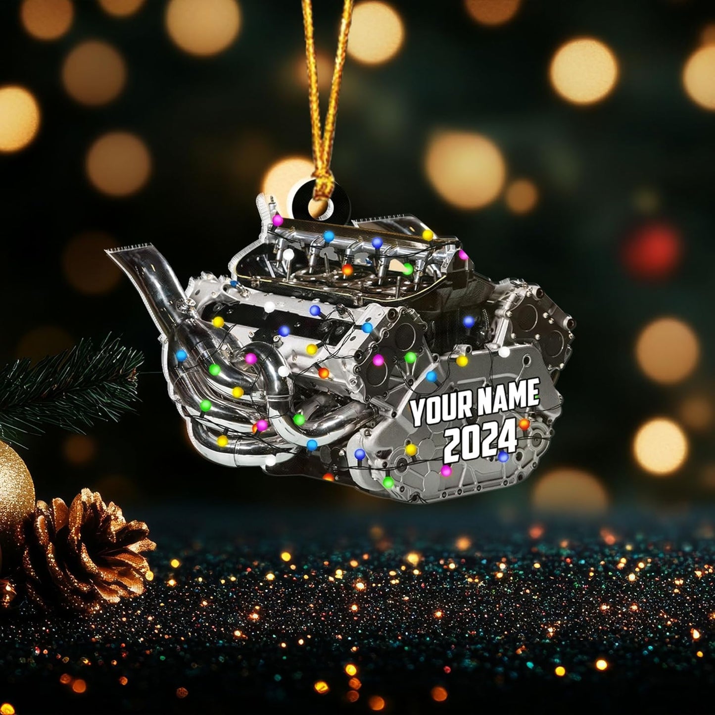 Personalized Drag Racing Christmas Ornament – Custom Hot Rod Engine Acrylic Ornament, Mechanic Automotive Gift, Power Tool Racecar Decoration for Racing Lovers TDR4