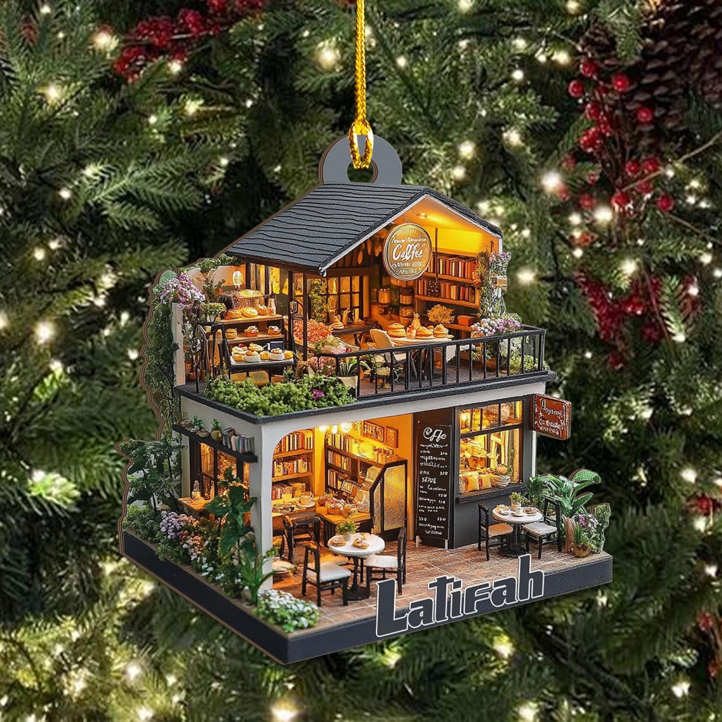 Personalized Coffee House Ornament – Unique Holiday Keepsake for Coffee Lover TC17