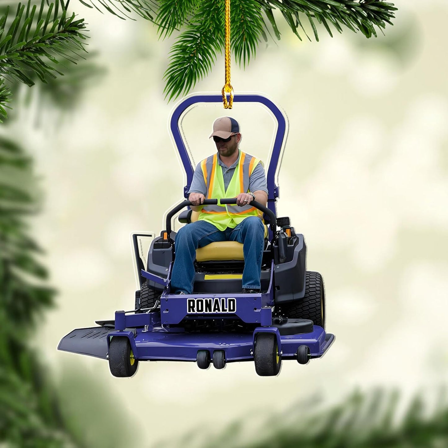 Custom Photo Lawn Mower Christmas Ornament | Personalized Gardening Holiday Keepsake Gift for Gardeners & Lawn Care Workers TG66