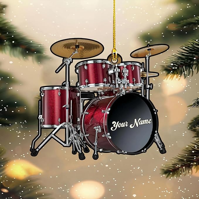 Personalized Drum Set Ornament - Custom Acrylic Christmas Gift for Drummers & Music Lovers LL7