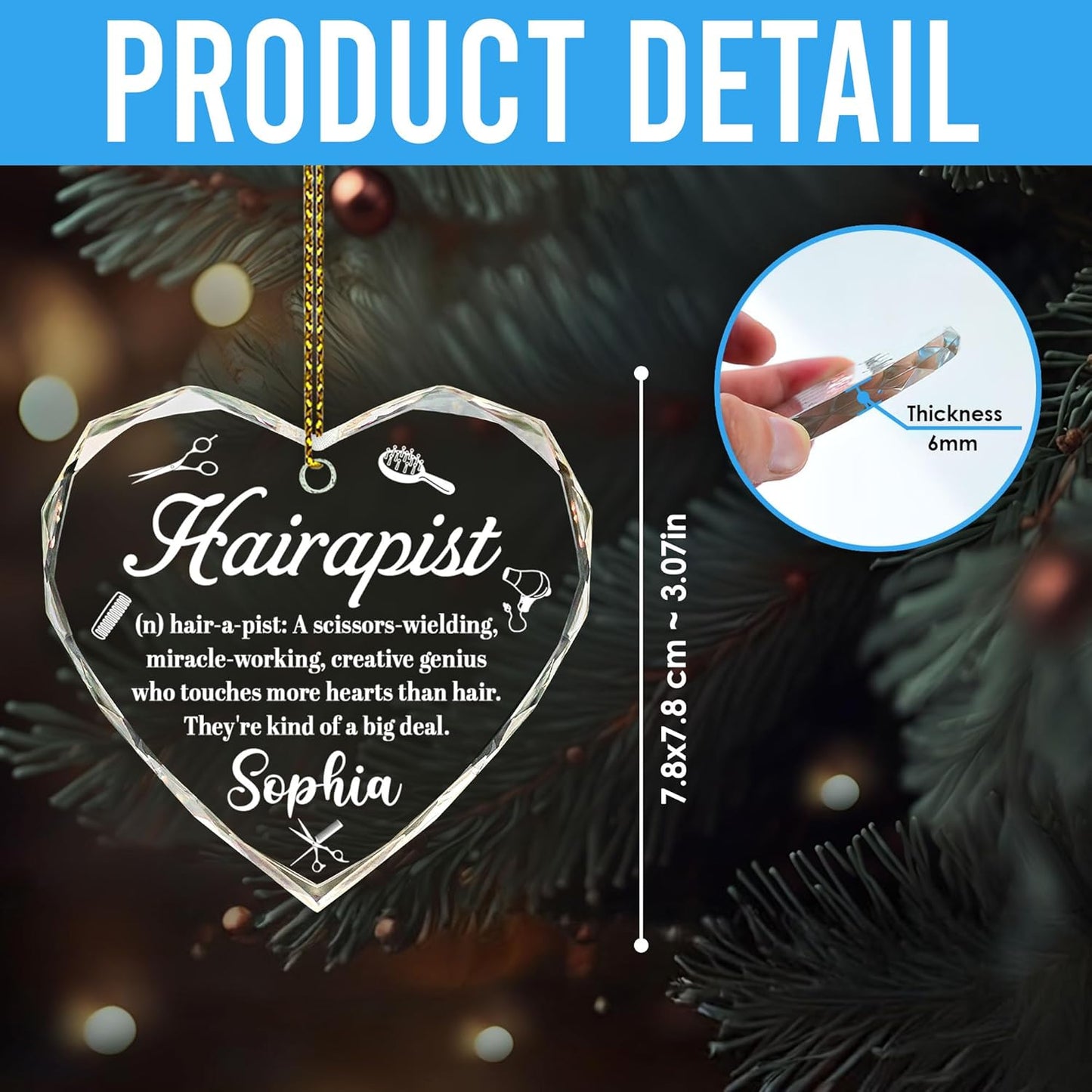 Personalized Hair Stylist Ornament – Custom Name for Hairdresser Glass Ornament