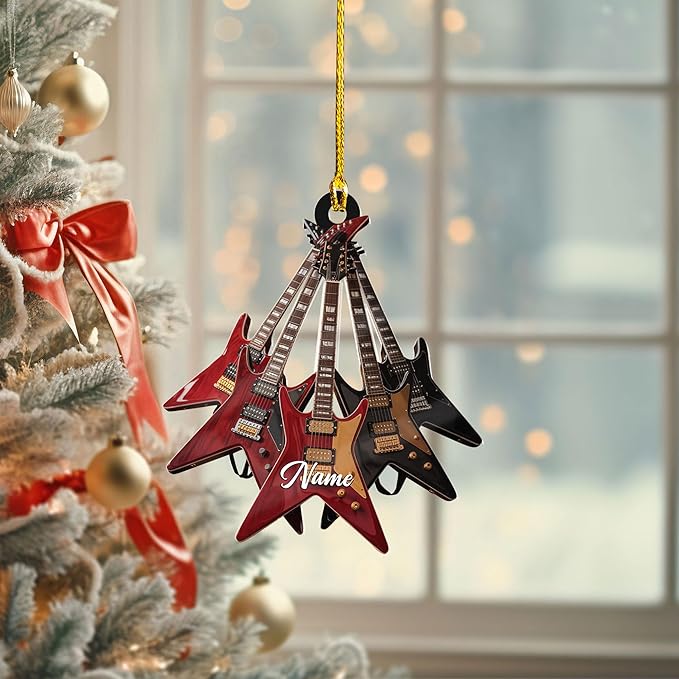 Custom Electric and Acoustic Guitar Christmas Ornament - Guitar Ornament Gift LL29