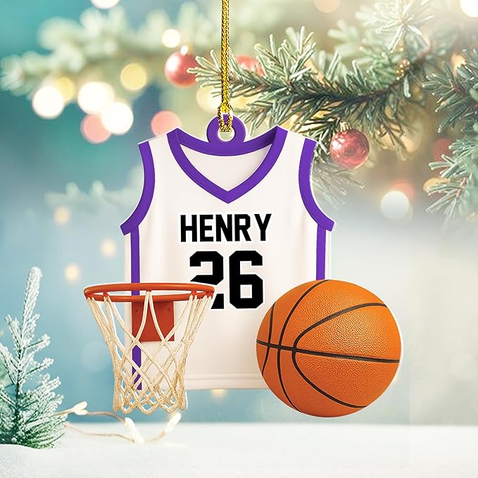 Personalized Basketball Christmas Ornament – Custom Name Acrylic Ornament, Sports Holiday Decoration, Basketball Player Gift N09