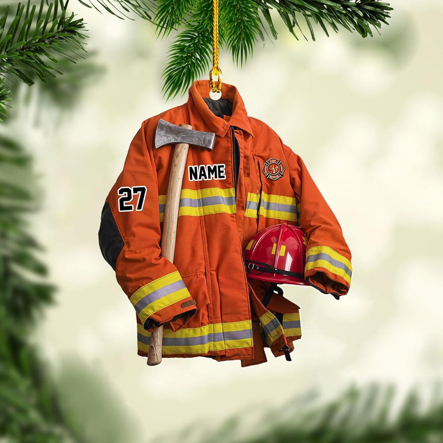 Personalized Firefighter Uniform Christmas Ornament Style 13