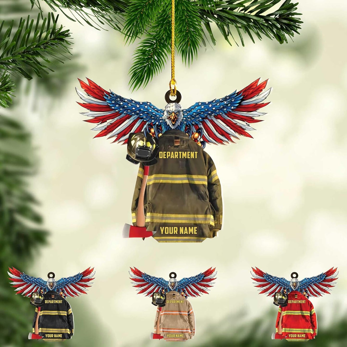 Personalized Firefighter Uniform Christmas Ornament Style 10