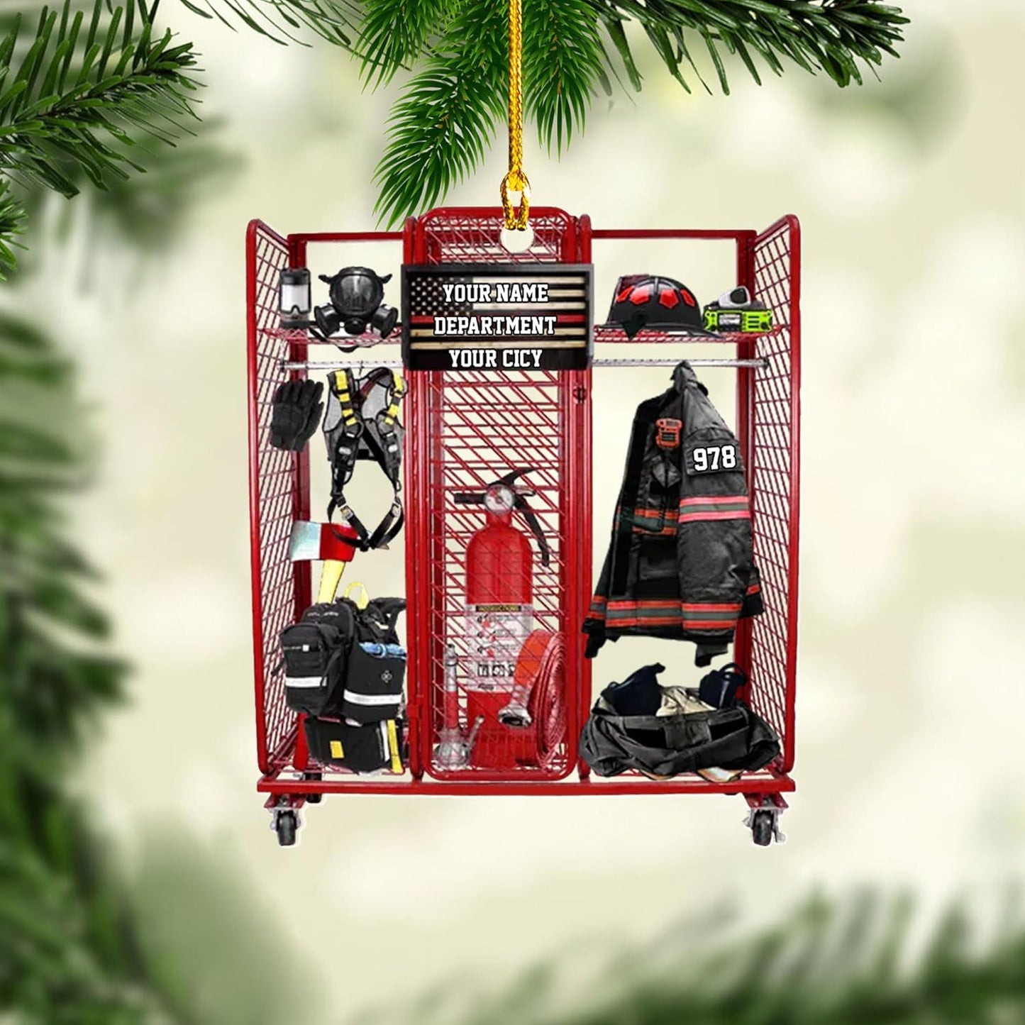 Personalized Firefighter Locker Christmas Ornament Style 1
