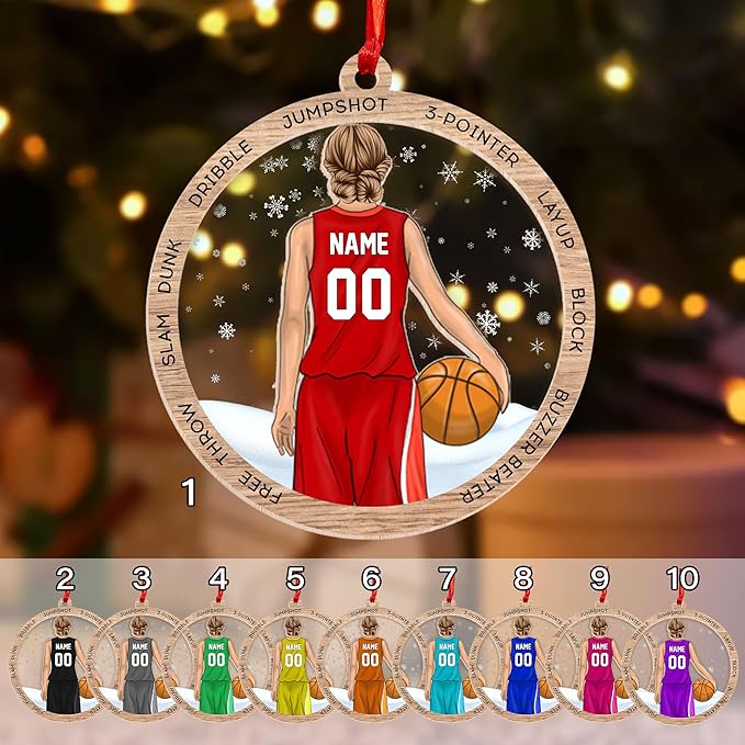 Personalized Basketball Christmas Ornament – Custom Name Acrylic Ornament, Sports Holiday Decoration, Basketball Player Gift N07