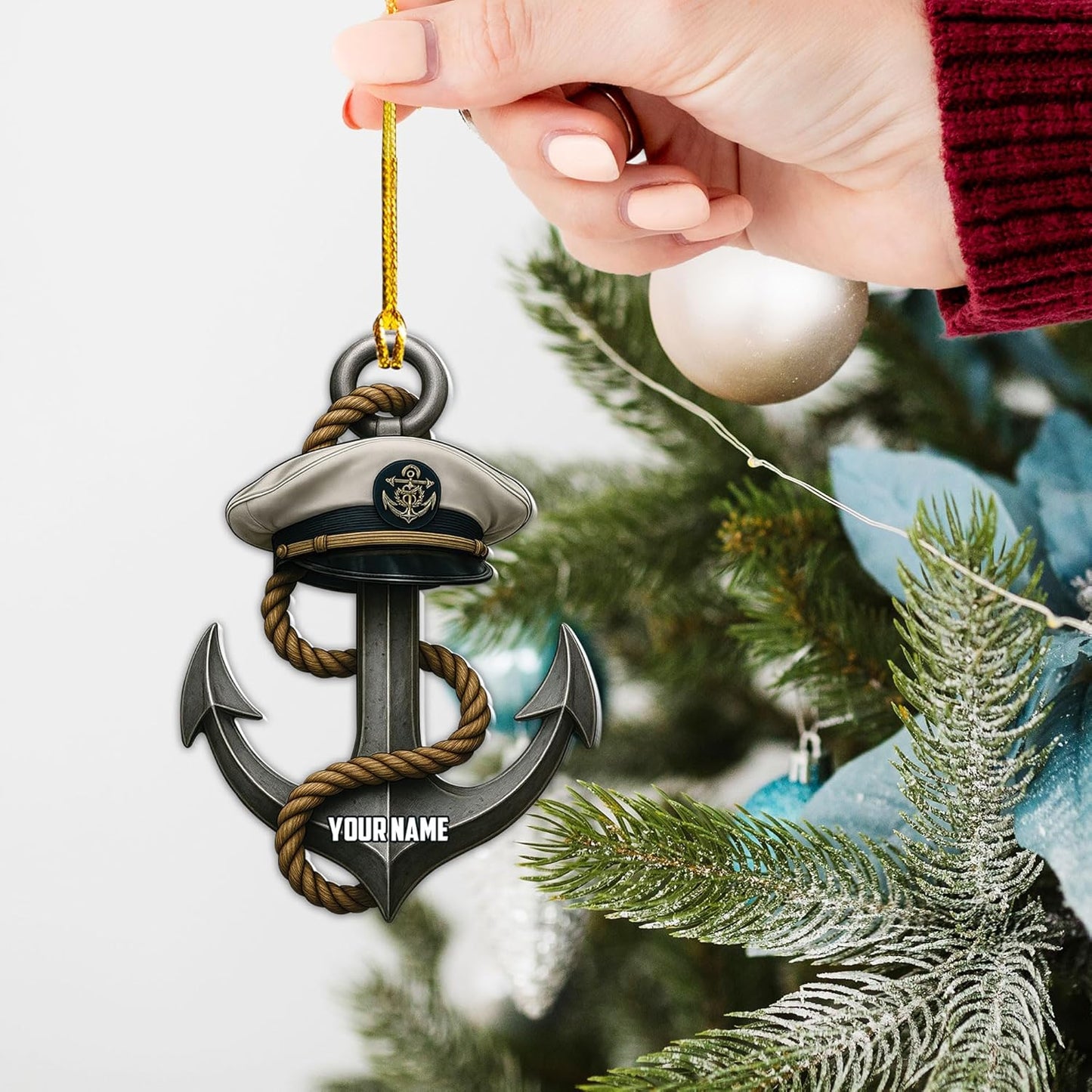 Personalized Sailor Ornament – Custom Captain Sailor Acrylic Ornament, Unique Sailing Glass Keepsake, Navy Captain Holiday Gift for Sailors TS17