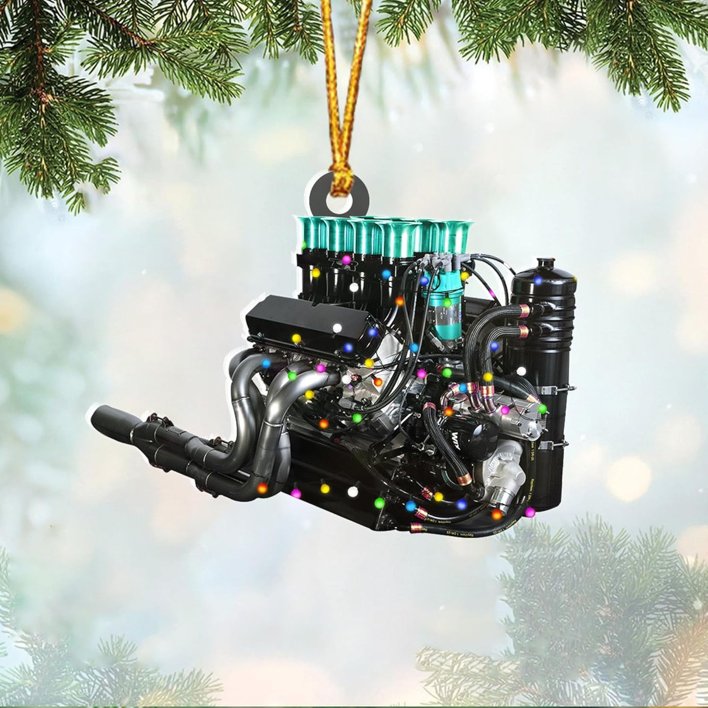 Personalized Drag Racing Christmas Ornament – Custom Hot Rod Engine Acrylic Ornament, Mechanic Automotive Gift, Power Tool Racecar Decoration for Racing Lovers TDR2