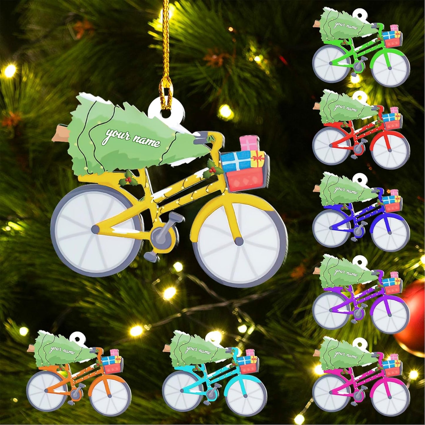 Custom Name Bicycle Acrylic Ornament – Personalized Cycling Gift, Christmas Tree Decor for Bikers 2025 TC43
