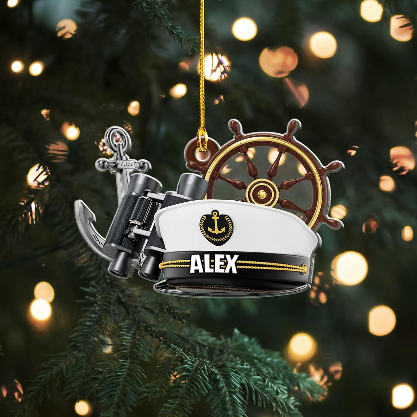 Personalized Sailor Ornament – Custom Captain Sailor Acrylic Ornament, Unique Sailing Glass Keepsake, Navy Captain Holiday Gift for Sailors TS5