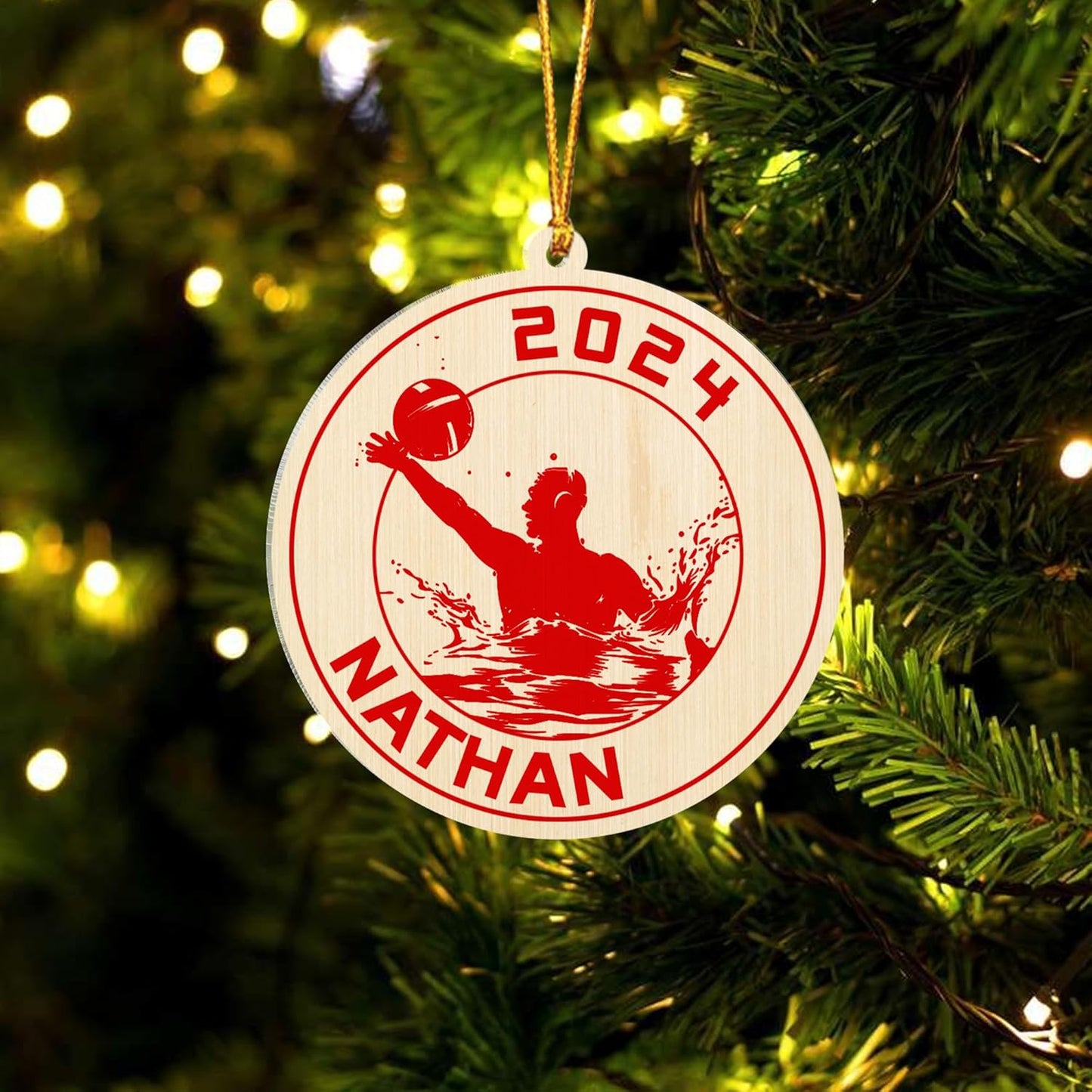 Personalized Water Polo Christmas Ornament – Custom Name Water Polo Ball Acrylic Ornament, Sport Holiday Tree Decoration TW15