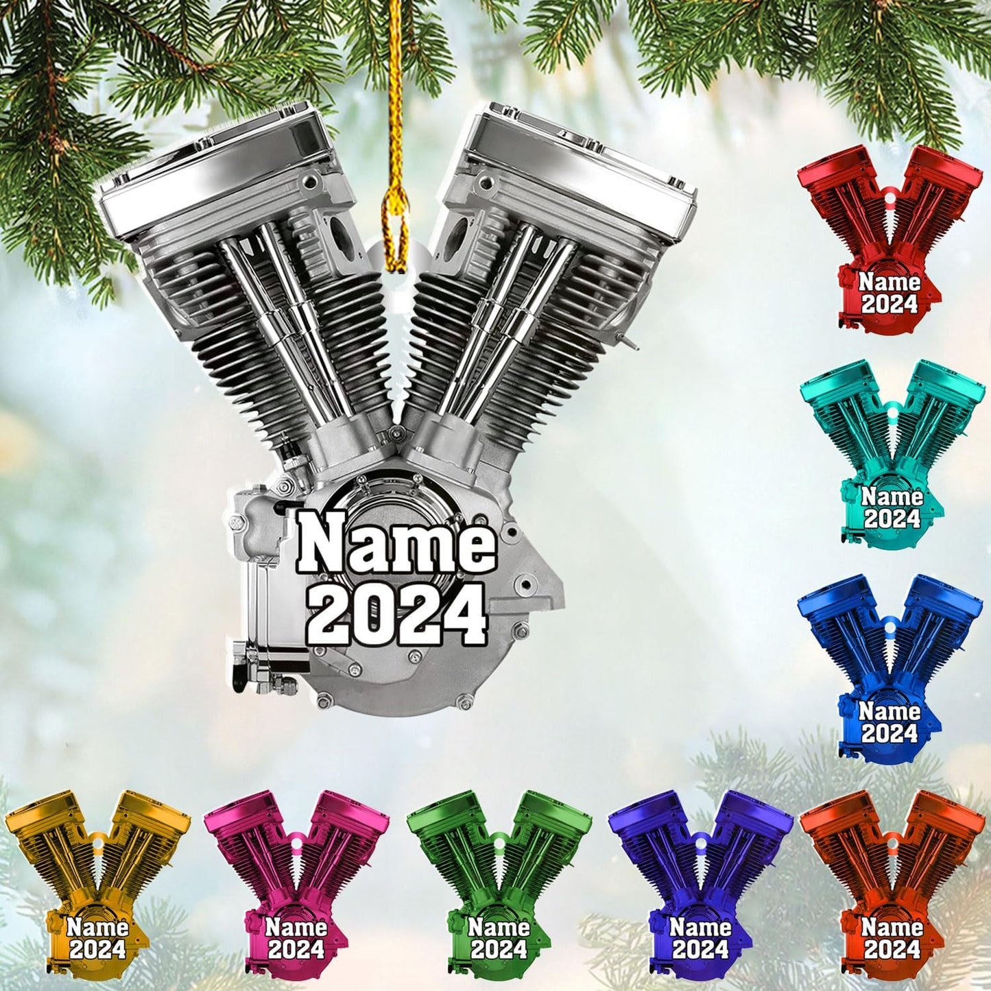 Custom Drag Racing Ornament – Personalized Hot Rod Engine Acrylic Christmas Decoration, Mechanic Gift for Car Lovers TDR5