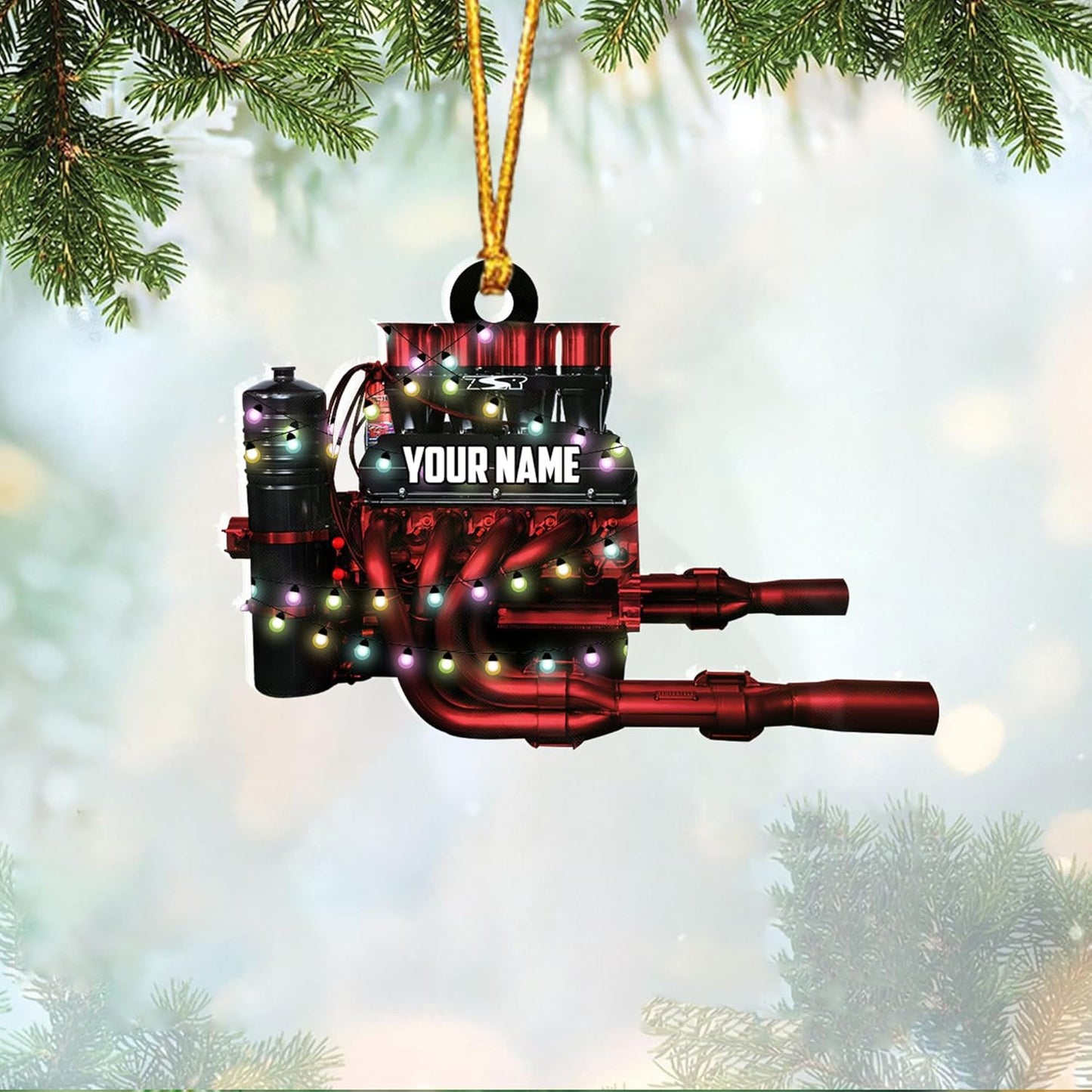 Personalized Drag Racing Christmas Ornament – Custom Hot Rod Engine Acrylic Ornament, Mechanic Automotive Gift, Power Tool Racecar Decoration for Racing Lovers TDR3