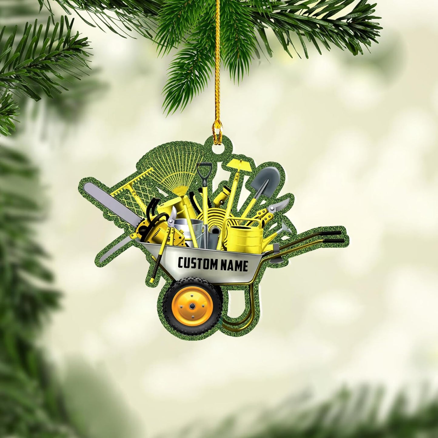 Personalized Gardening Acrylic Ornament – Custom Name Garden Tools Christmas Tree Decoration for Gardeners & Plant Lovers TG8