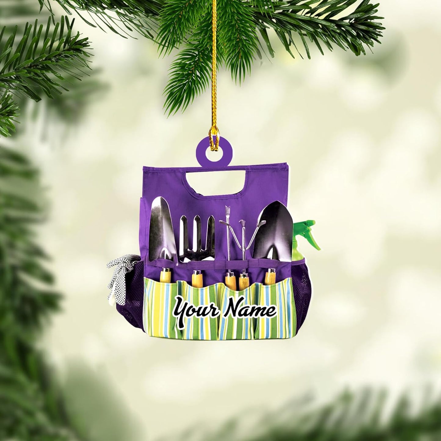 Personalized Gardening Acrylic Ornament – Custom Name Garden Tools Christmas Tree Decoration for Gardeners & Plant Lovers TG14