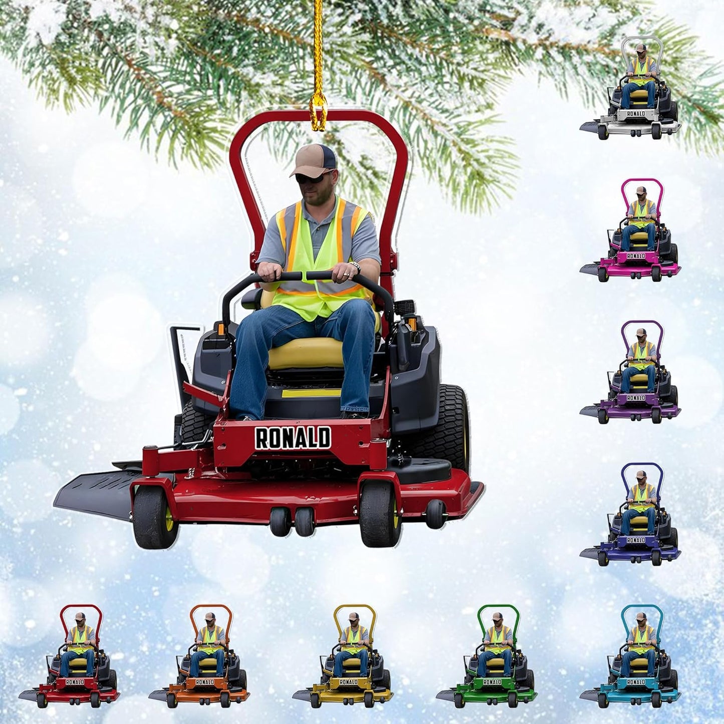 Custom Photo Lawn Mower Christmas Ornament | Personalized Gardening Holiday Keepsake Gift for Gardeners & Lawn Care Workers TG66
