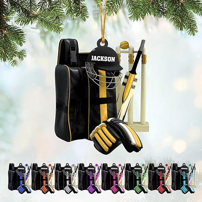 Personalized Cricket Christmas Ornament 2025, Custom Cricket Bat Ornament N20