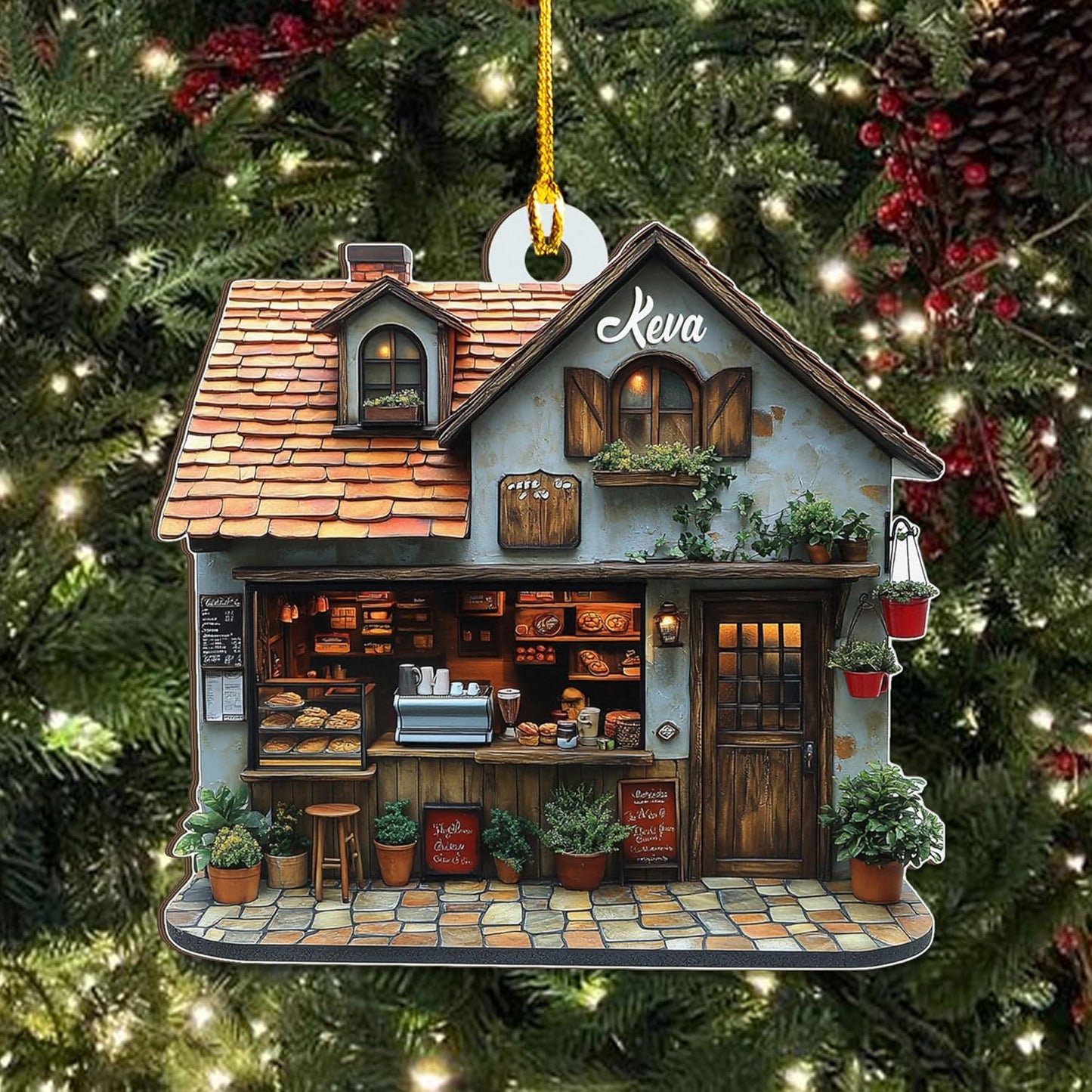 Personalized Coffee House Ornament – Unique Holiday Keepsake for Coffee Lover TC16