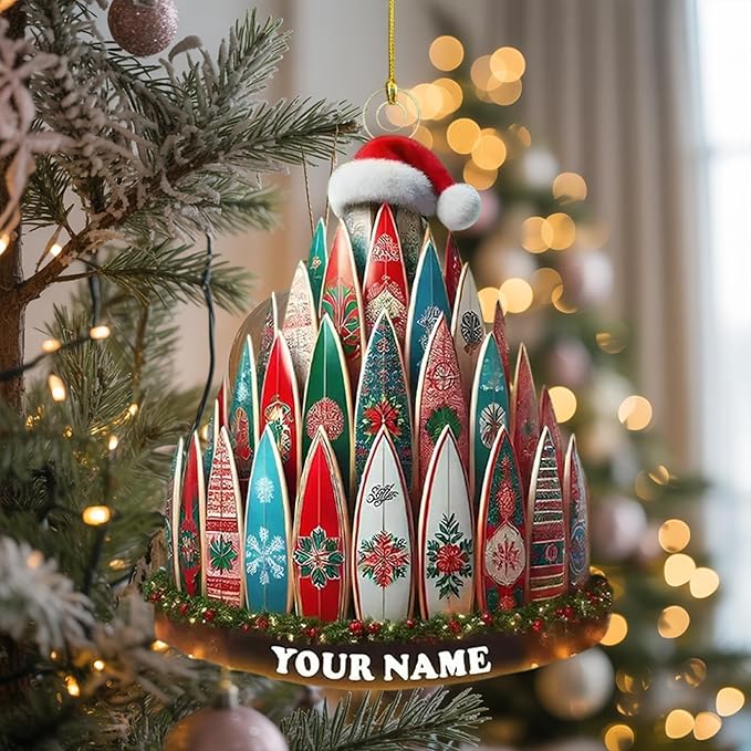 Personalized Surfboard Christmas Ornament - Surfing Tree Decoration Gift for Surfers LL16