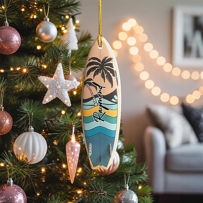 Personalized Surfboard Christmas Ornament - Surfing Tree Decoration Gift for Surfers LL12