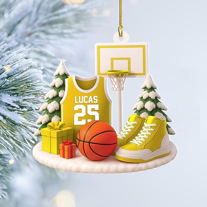 Personalized Basketball Christmas Ornament – Custom Name Acrylic Ornament, Sports Holiday Decoration, Basketball Player Gift N15
