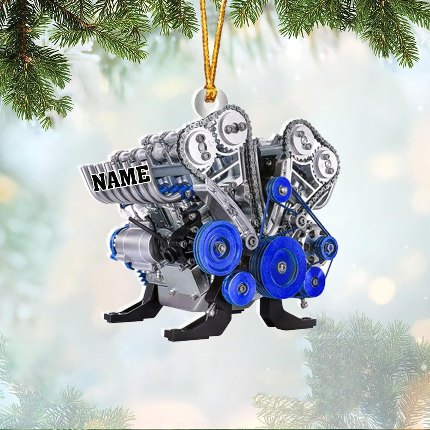 Personalized Racecar Ornament – Custom Acrylic Hot Rod Engine Design, Automotive Christmas Keepsake TDR13