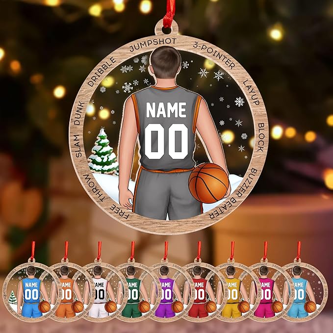 Personalized Basketball Christmas Ornament – Custom Name Acrylic Ornament, Sports Holiday Decoration, Basketball Player Gift N04