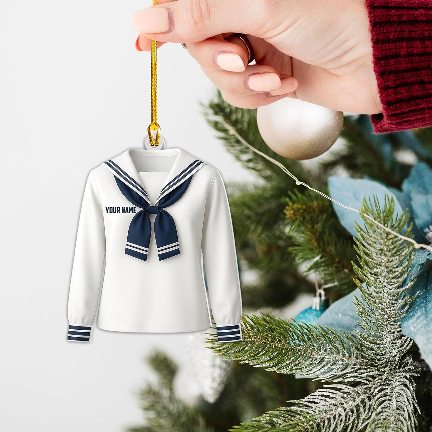 Personalized Sailor Ornament – Custom Captain Sailor Acrylic Ornament, Unique Sailing Glass Keepsake, Navy Captain Holiday Gift for Sailors TS18