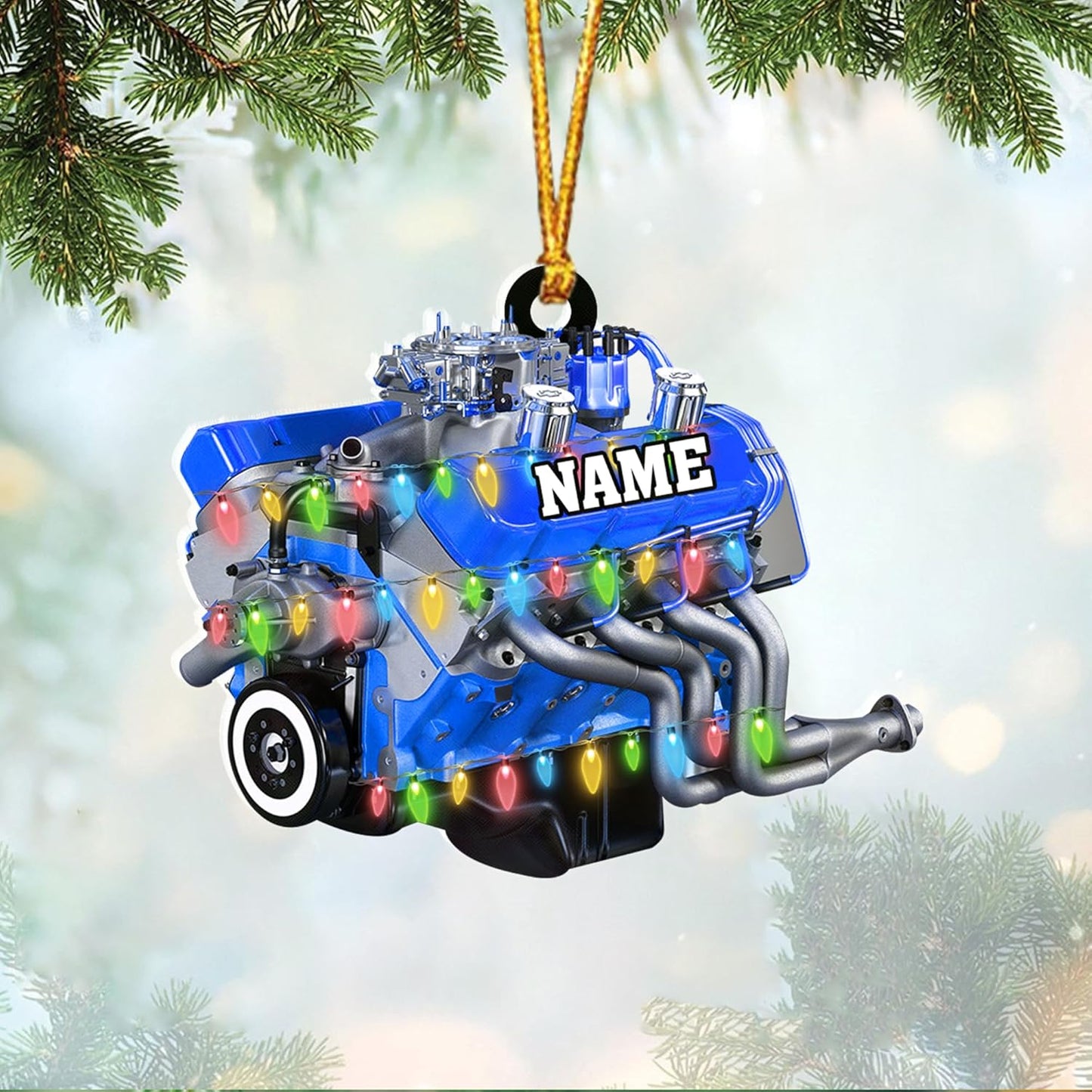 Custom Drag Racing Ornament – Personalized Hot Rod Engine Acrylic Christmas Decoration, Mechanic Gift for Car Lovers TDR17