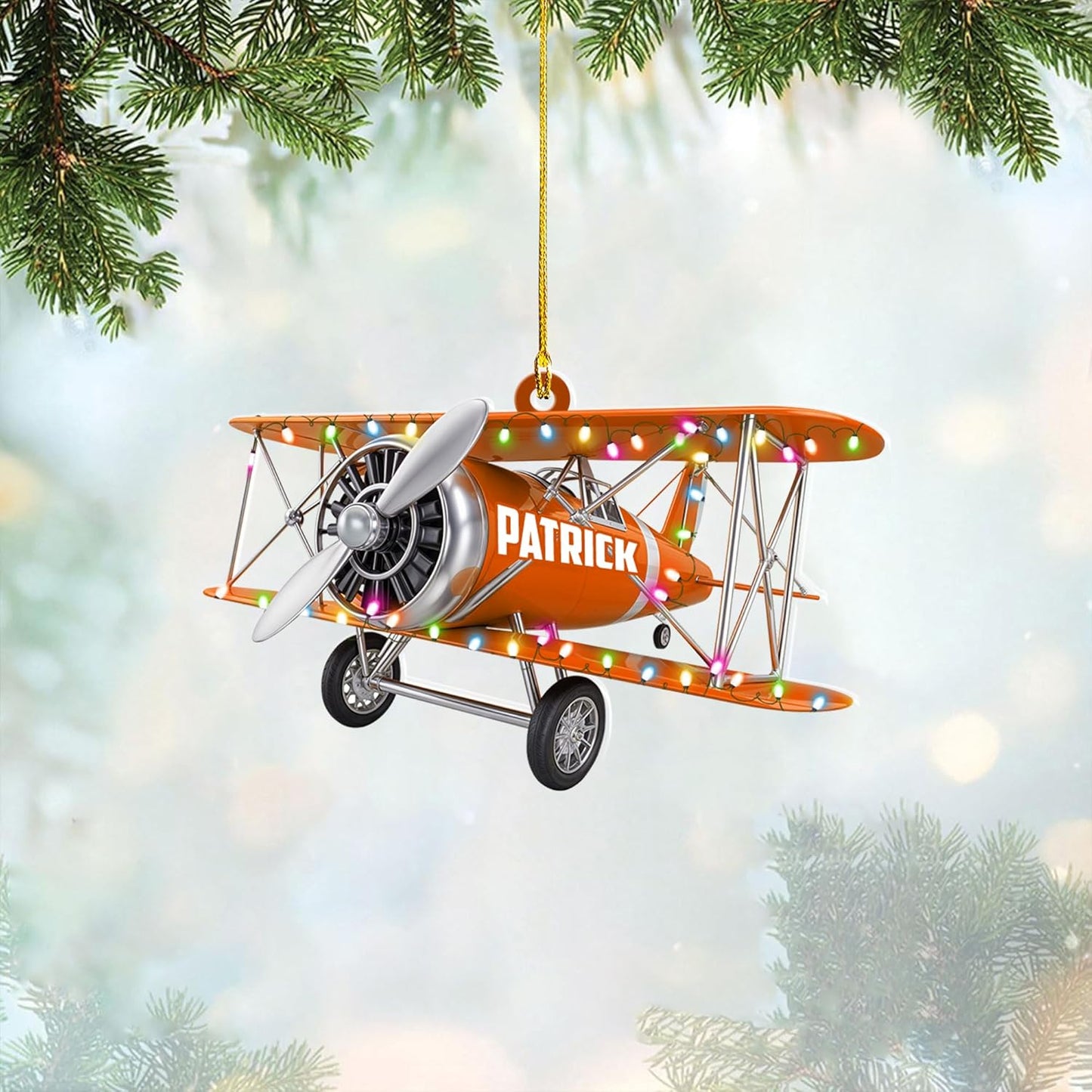 Custom Name Biplane Pilot Christmas Ornament