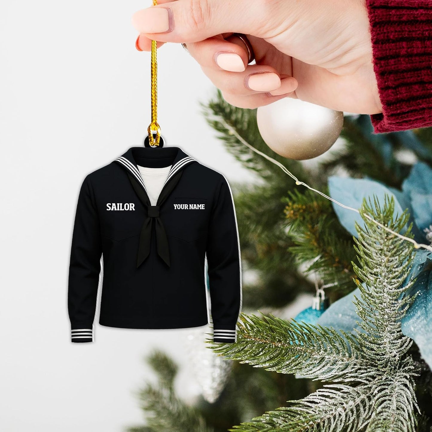 Personalized Sailor Ornament – Custom Captain Sailor Acrylic Ornament, Unique Sailing Glass Keepsake, Navy Captain Holiday Gift for Sailors TS13