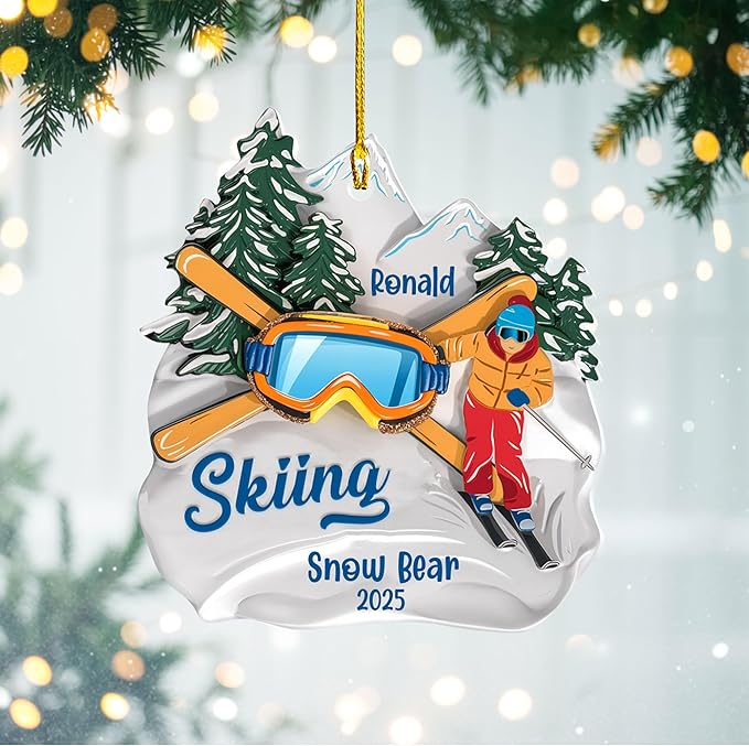 Personalized Snow Skiing Ornament, Custom Colored Skiing Mask Shape Ornament N12