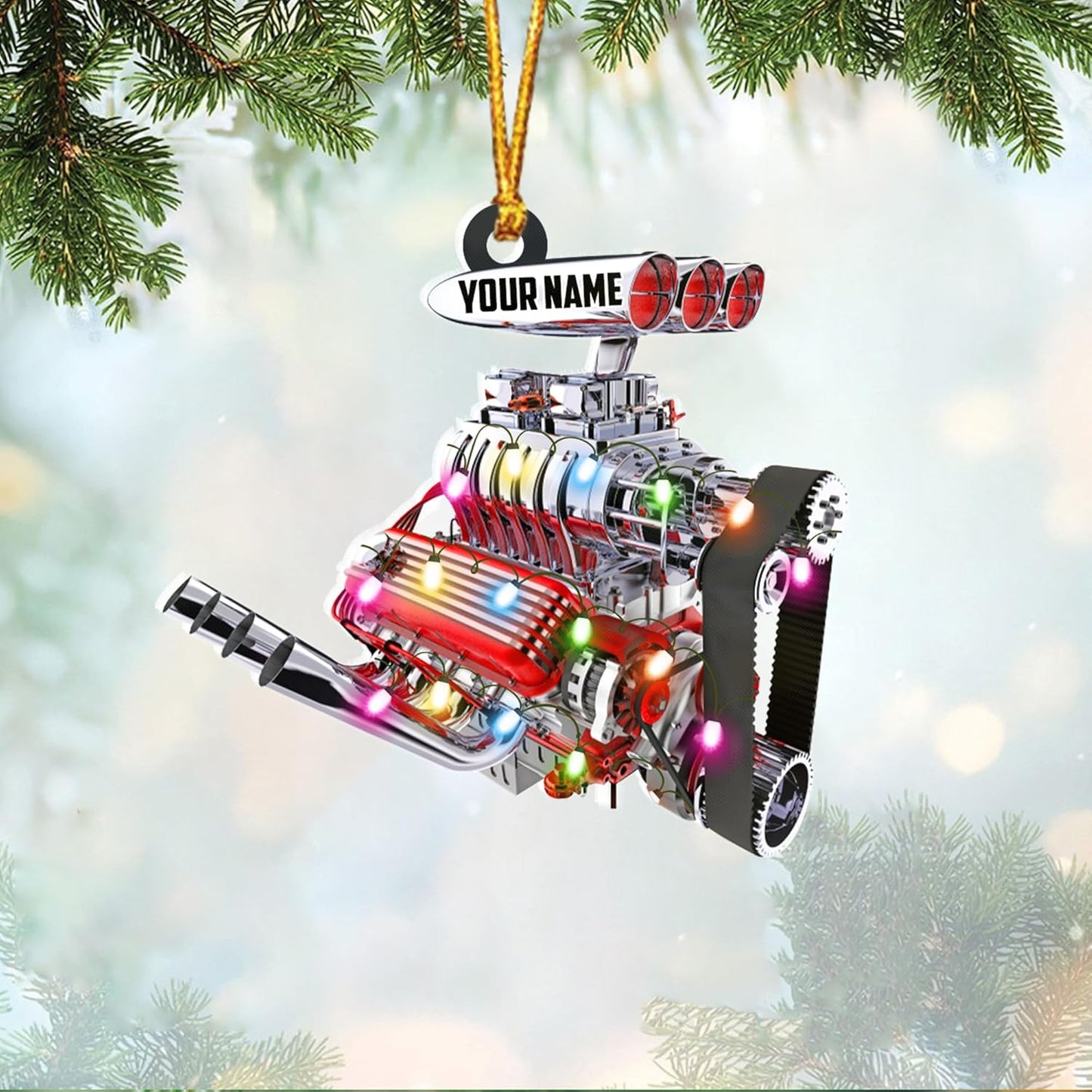 Custom Name Drag Racer Ornament – Personalized Acrylic Engine Design, Power Tool Themed Christmas Gift TDR20