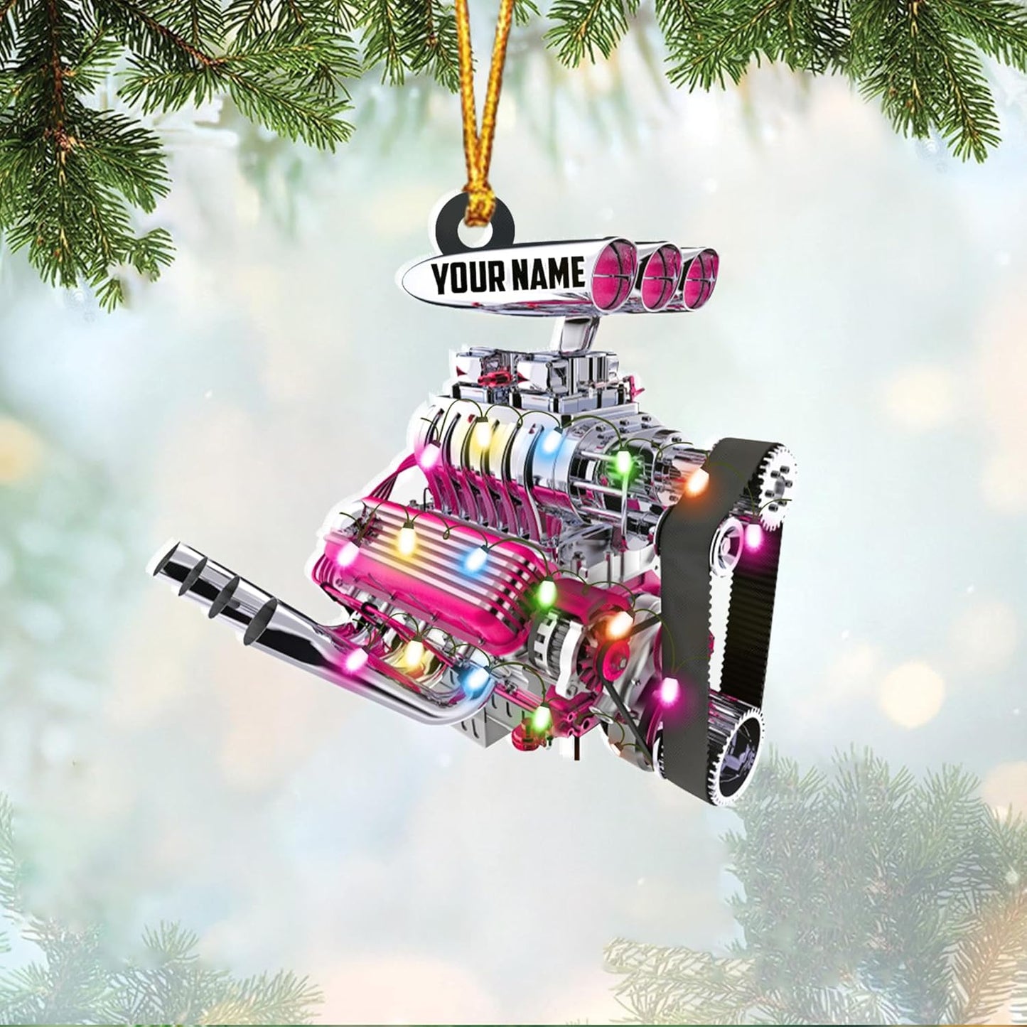 Custom Name Drag Racer Ornament – Personalized Acrylic Engine Design, Power Tool Themed Christmas Gift TDR20
