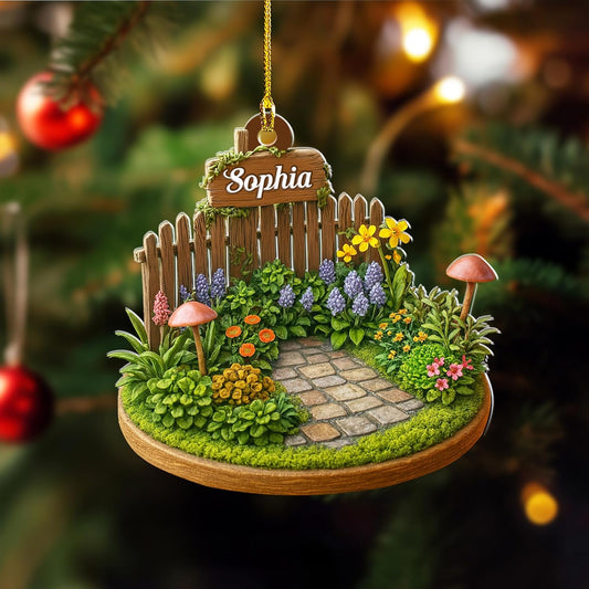 Personalized Gardening Acrylic Ornament – Custom Name Garden Tools Christmas Tree Decoration for Gardeners & Plant Lovers TG7