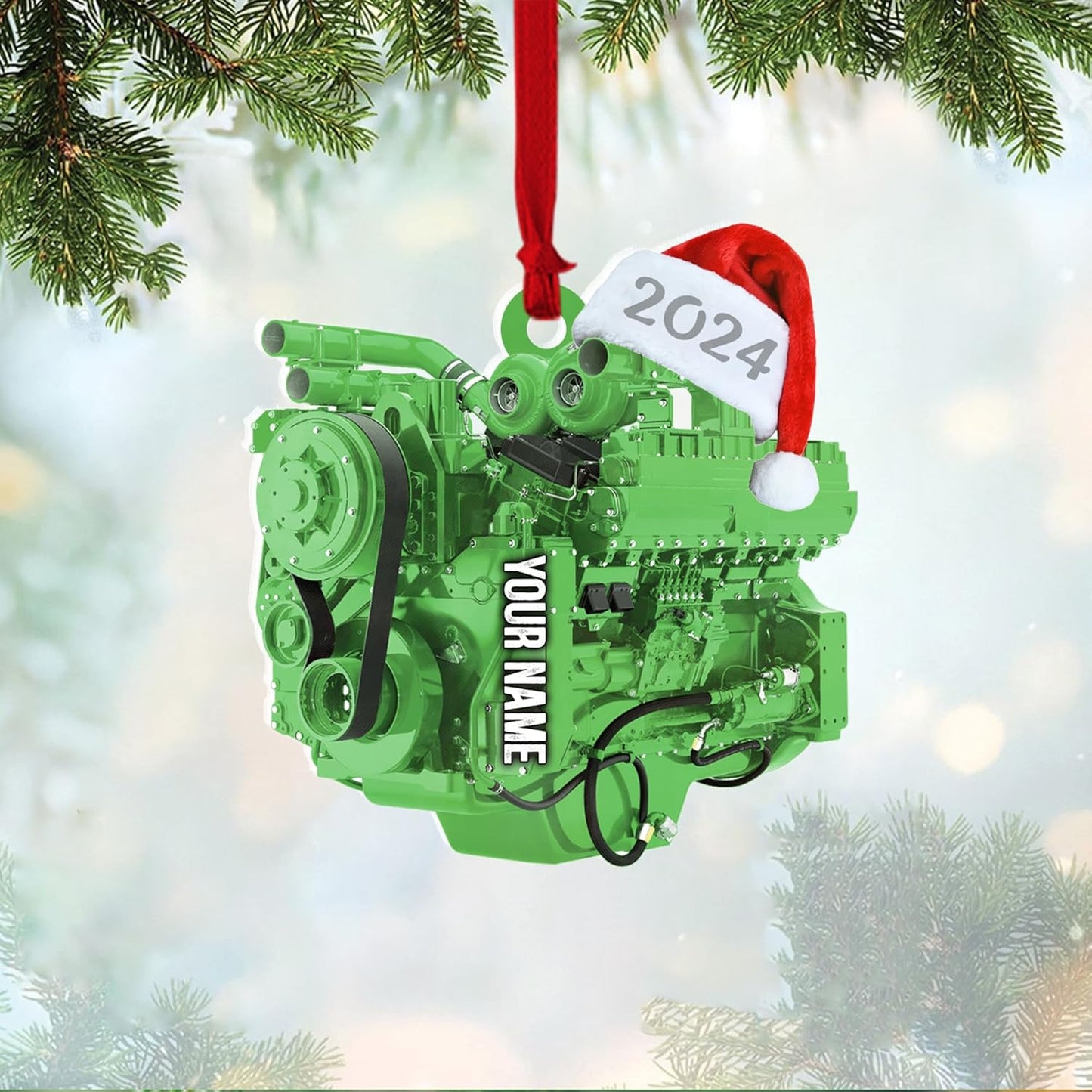 Custom Drag Racing Ornament – Personalized Hot Rod Engine Acrylic Christmas Decoration, Mechanic Gift for Car Lovers TDR9