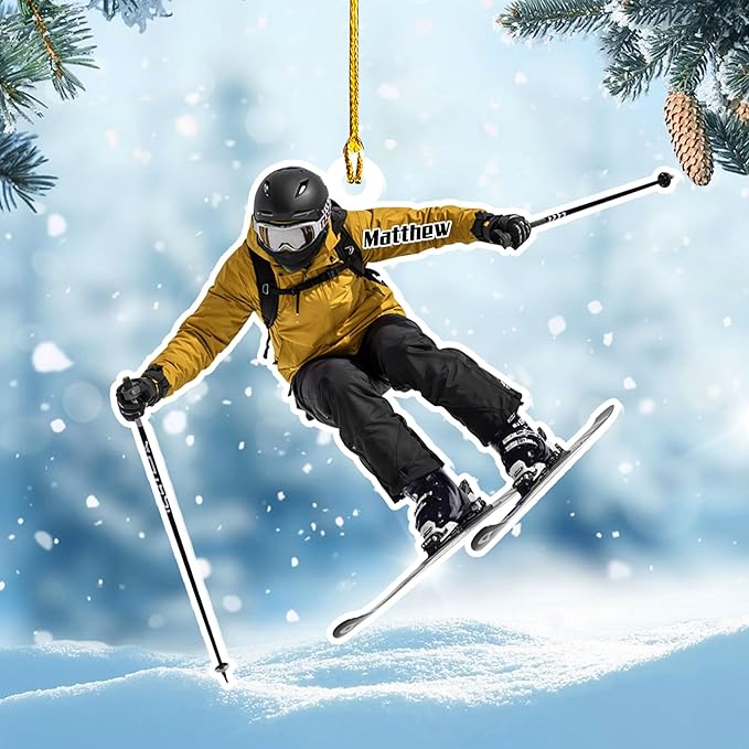 Personalized Snow Skiing Ornament, Custom Colored Skiing Mask Shape Ornament NO2