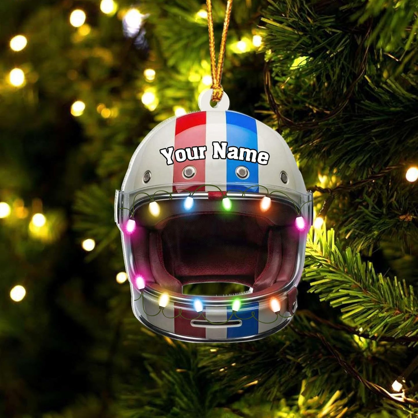 Personalized Helmet Drag Racing Christmas Ornament - Custom Acrylic Hot Rod Engine Gift, Racecar Holiday Tree Keepsake TDR11