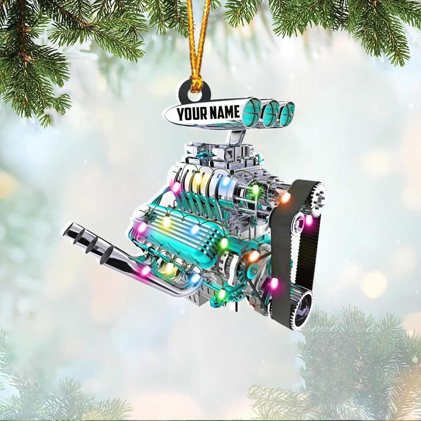 Custom Name Drag Racer Ornament – Personalized Acrylic Engine Design, Power Tool Themed Christmas Gift TDR20