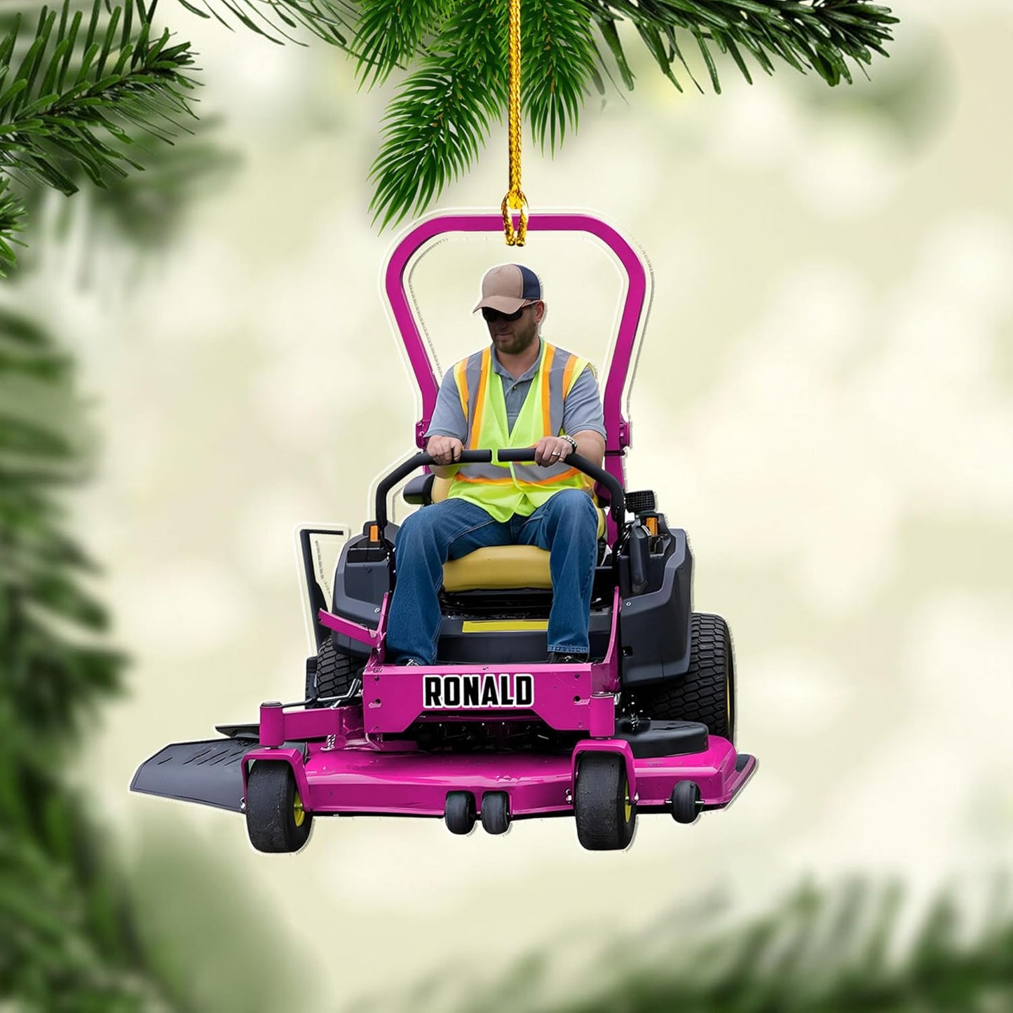 Custom Photo Lawn Mower Christmas Ornament | Personalized Gardening Holiday Keepsake Gift for Gardeners & Lawn Care Workers TG66