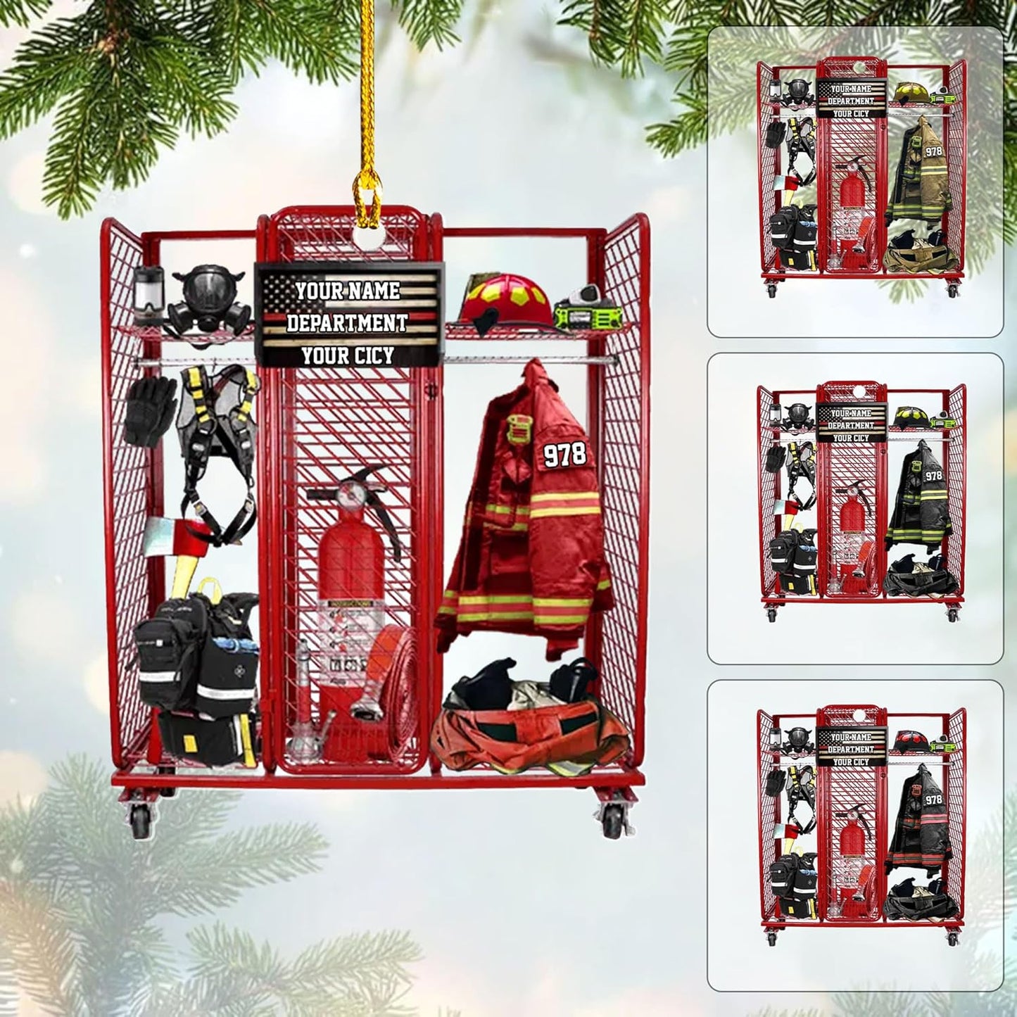 Personalized Firefighter Locker Christmas Ornament Style 1