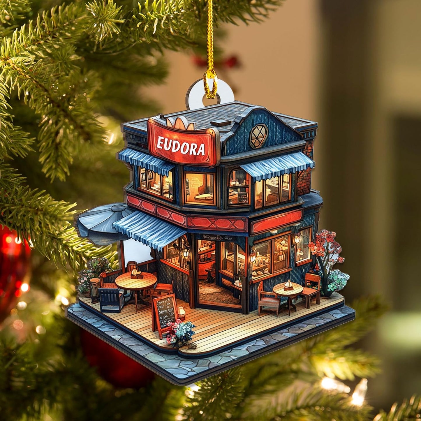 Personalized Coffee House Ornament – Unique Holiday Keepsake for Coffee Lover TC20