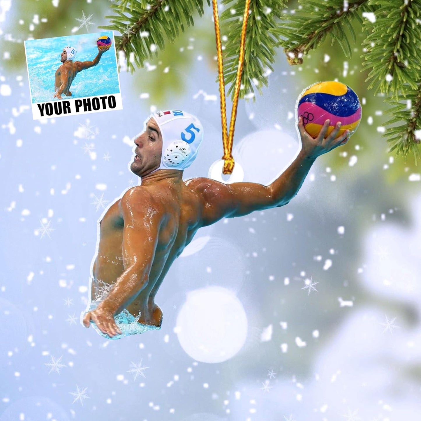 Custom Photo Water Polo Christmas Ornament – Custom Name Acrylic Water Polo Ball Ornament, Sport Holiday Tree Decoration, Gift for Water Polo Players TW1