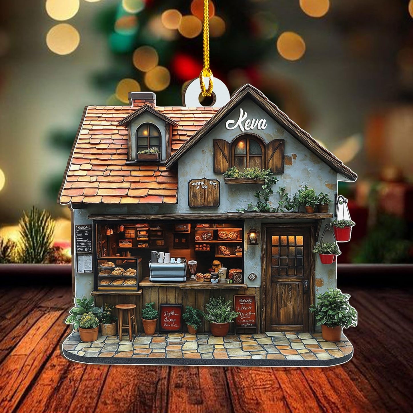 Personalized Coffee House Ornament – Unique Holiday Keepsake for Coffee Lover TC16