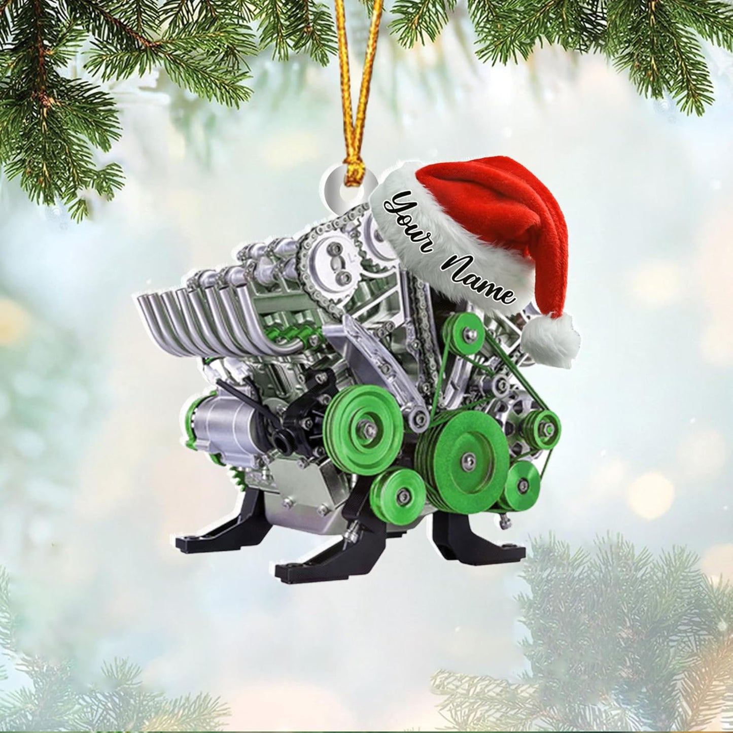 Personalized Hot Rod Ornament – Custom Engine Acrylic Christmas Ornament, Automotive Gift for Mechanics and Drivers TDR15