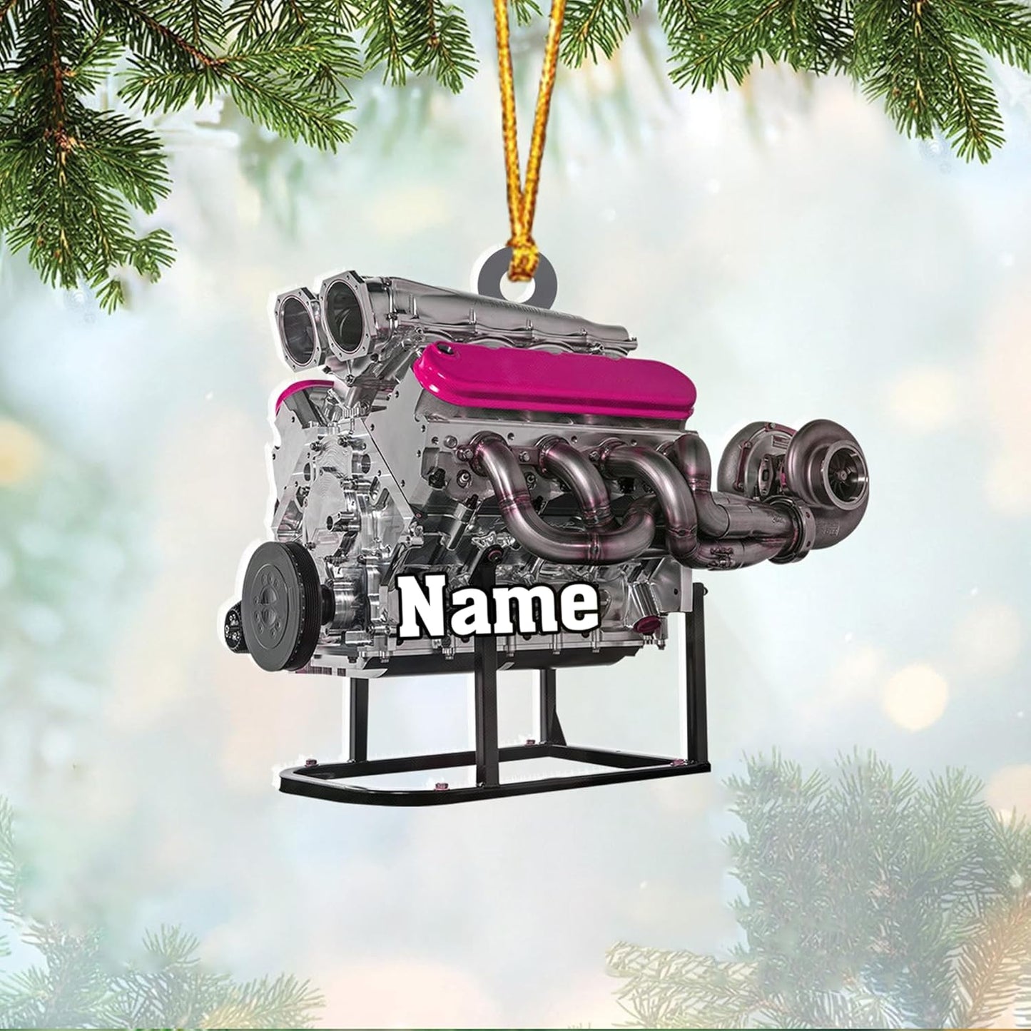 Custom Name Drag Racer Ornament – Personalized Acrylic Engine Design, Power Tool Themed Christmas Gift TDR19