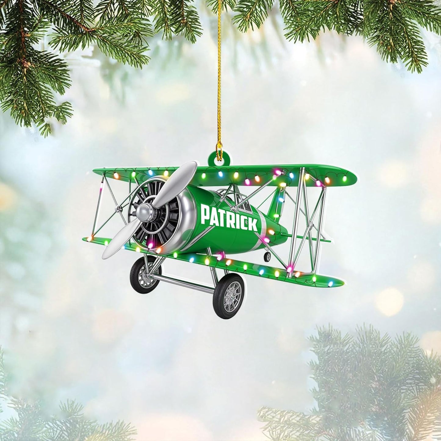 Custom Name Biplane Pilot Christmas Ornament