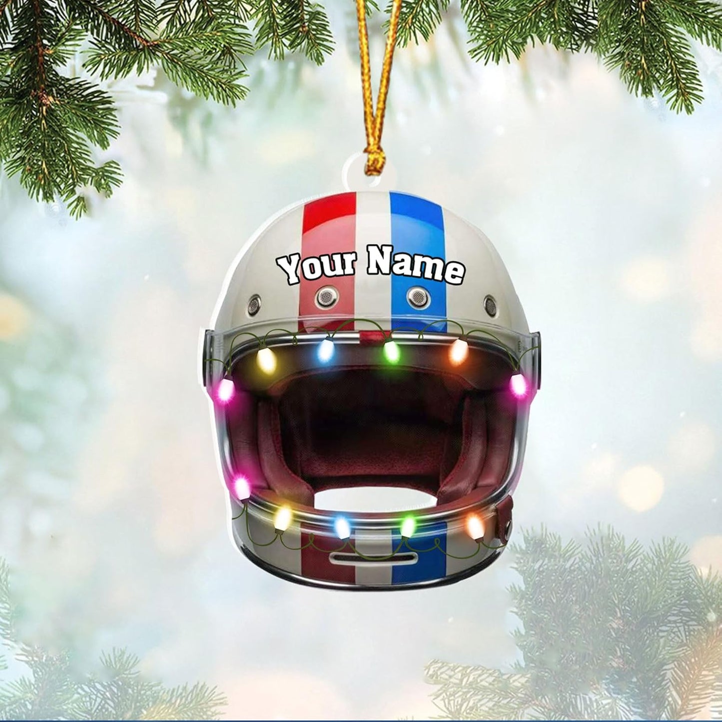 Personalized Helmet Drag Racing Christmas Ornament - Custom Acrylic Hot Rod Engine Gift, Racecar Holiday Tree Keepsake TDR11